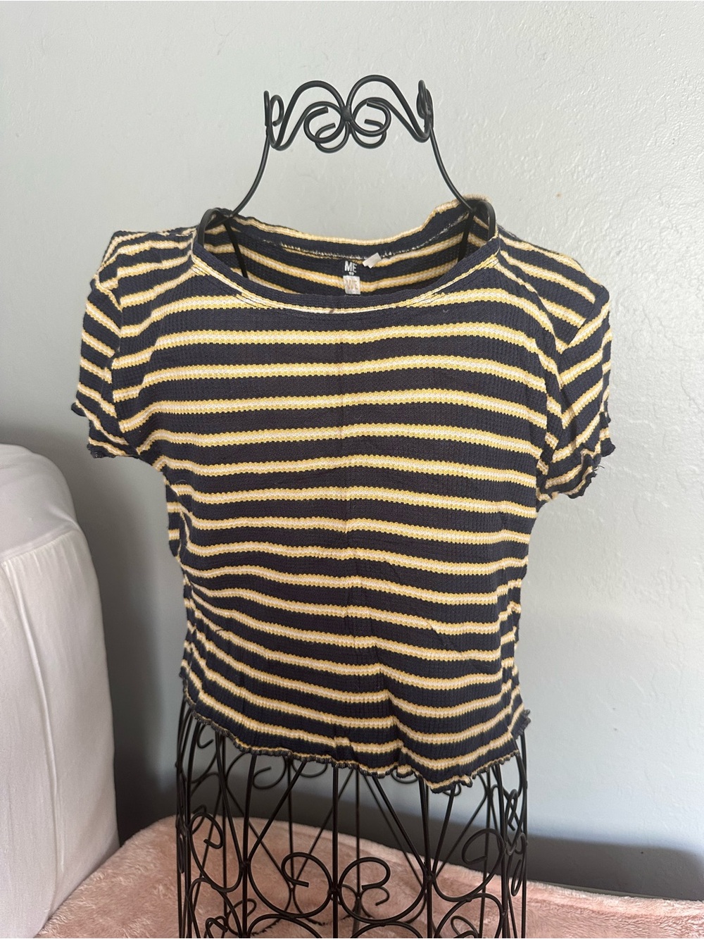 Striped Navy and Yellow Cropped Knit Top -